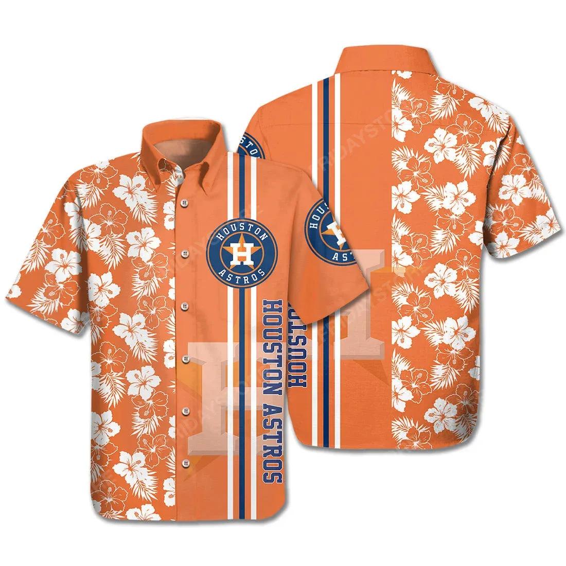 Houston Astros Hawaiian Shirt Houston Astros Logo Baseball Orange White Hawaii Aloha Shirt, MLB Hawaiian Shirt Moonbestprint