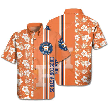 Houston Astros Hawaiian Shirt Houston Astros Logo Baseball Orange White Hawaii Aloha Shirt, MLB Hawaiian Shirt Moonbestprint