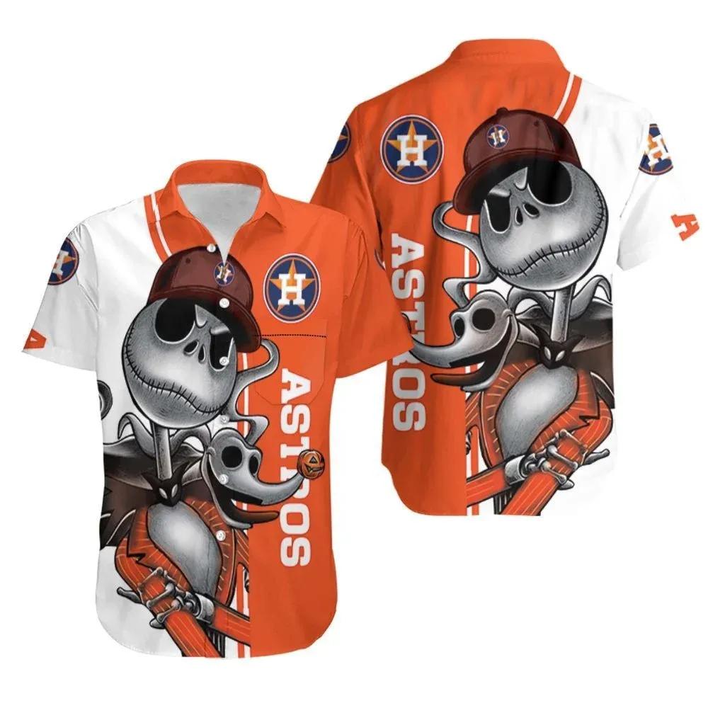 Houston Astros Jack Skellington And Zero Hawaiian Shirt, MLB Hawaiian Shirt Moonbestprint