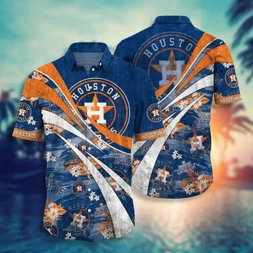 Houston Astros MLB Baseball Team Logo And W Pattern Blue 3D Hawaiian Shirt, MLB Hawaiian Shirt Moonbestprint