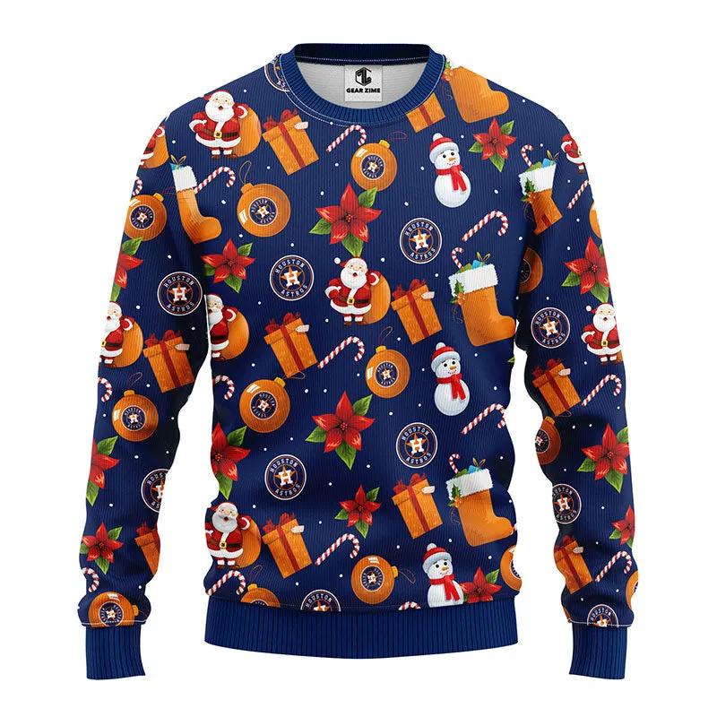 Houston Astros Santa Claus Snowman Ugly Christmas Sweater, MLB Christmas Sweater Moonbestprint