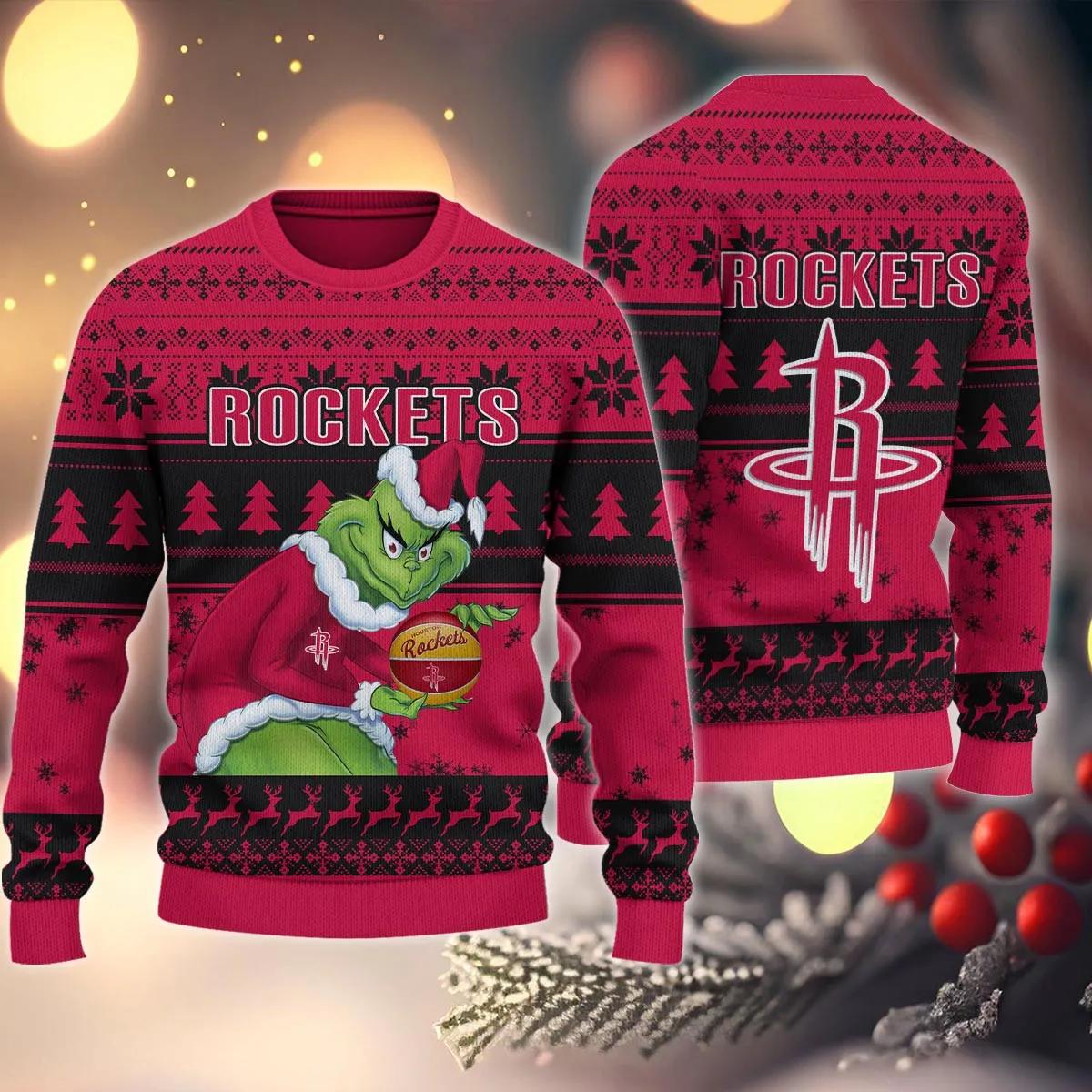 Houston Rockets Grinch Stolen Ugly Christmas Sweater, NBA Chritsmas Sweater Moonbestprint