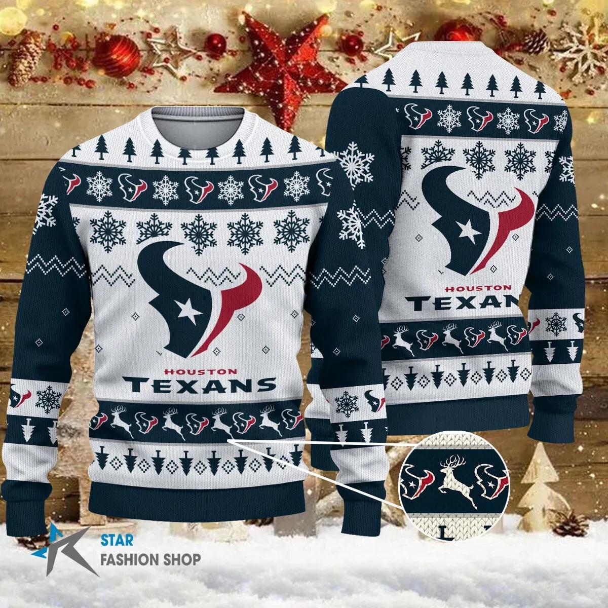 Houston Texans Big Logo Ugly Christmas Sweater, NFL Christmas Sweater Moonbestprint