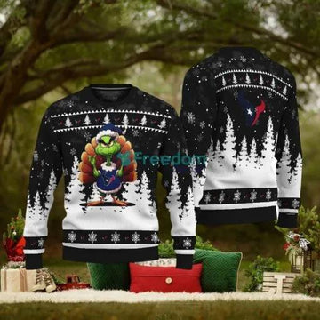 Houston Texans Black Grinch Turkey Disguise Thankgiving Ugly Christmas Sweater, NFL Chritsmas Sweater Moonbestprint