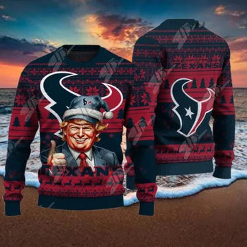 Houston Texans Christmas Donald Trump Ugly Christmas Sweater, NFL Chritsmas Sweater Moonbestprint
