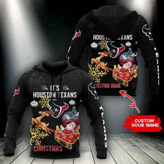 Houston Texans Christmas Santa Personalized 3D Hoodie, NFL Hoodie Moonbestprint