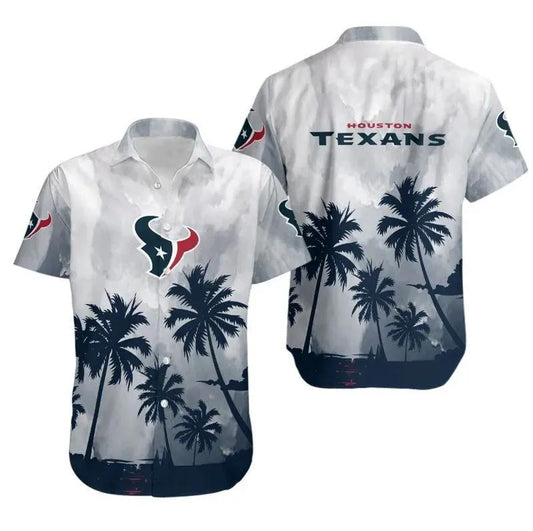 Houston Texans Coconut Trees Nfl Gift For Fan Hawaiian Graphic Print Short Sleeve Hawaiian Shirt, NFL Hawaiian Shirt Moonbestprint