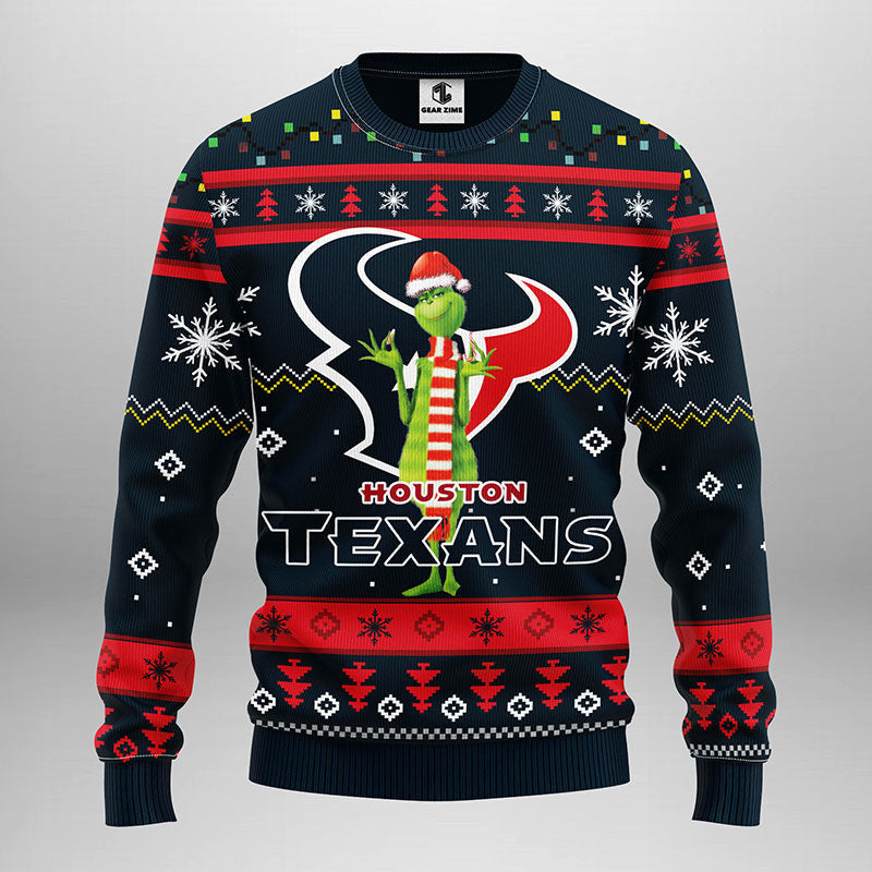 Houston Texans Funny Grinch Ugly Christmas Sweater, Grinch Xmas Sweater Moonbestprint