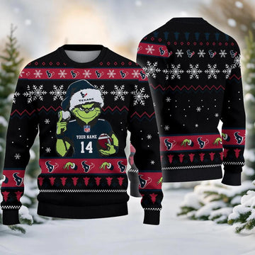 Houston Texans Grinch Custom Ugly Chrismas Sweater, NFL Christmas Sweater Moonbestprint