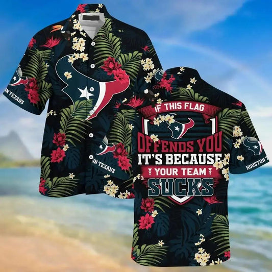 Houston Texans Hawaiian Sas With Tropical Pattern – If This Flag Offends You It’S Because You Team Sucks, NFL Hawaiian Shirt Moonbestprint