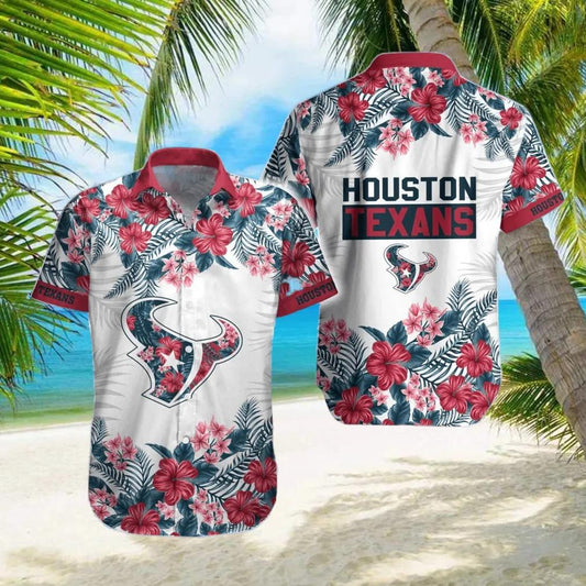 Houston Texans Hibiscus Flowers Hawaiian Shirt, NFL Hawaiian Shirt Moonbestprint
