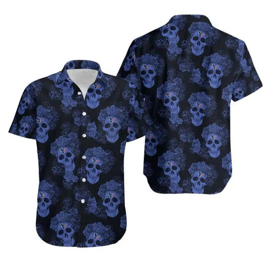 Houston Texans Mystery Skull And Flower Hawaii Shirt Summer Collection, NFL Hawaiian Shirt Moonbestprint