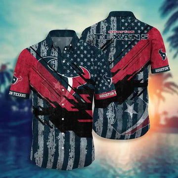 Houston Texans Nfl Football Hawaiian Shirt Short American Flag Print This Summer Best Gift For Fans, NFL Hawaiian Shirt Moonbestprint