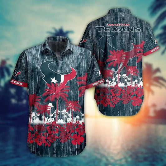 Houston Texans Nfl Hawaii Graphic Tropical Pattern Style Summer Hawaiian Shirt, NFL Hawaiian Shirt Moonbestprint