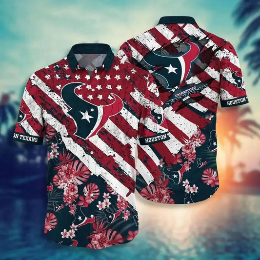Houston Texans Nfl Hawaiian Sas Floral Print American Flag Beach Shirt Short Style Hot Trending Summer, NFL Hawaiian Shirt Moonbestprint