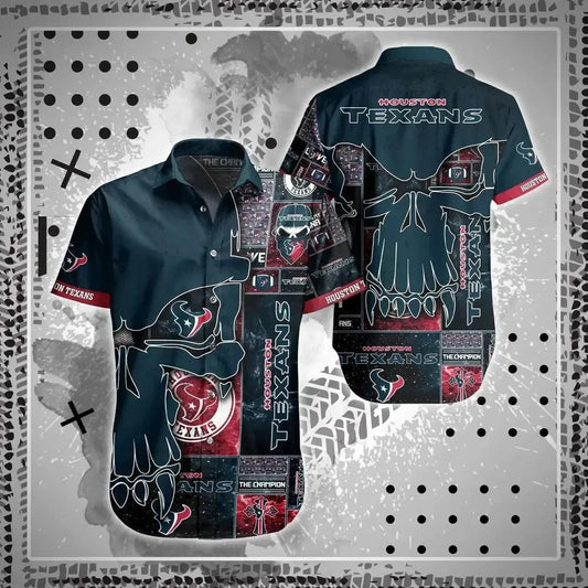 Houston Texans Nfl Hawaiian Sas Skull Printed 3D New Trend Summer For Best Fans, NFL Hawaiian Shirt Moonbestprint