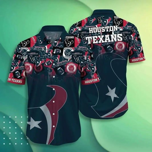 Houston Texans Nfl Hawaiian Sas Trends Summer Short Sleeve Button Down Shirt For Sports Fans, NFL Hawaiian Shirt Moonbestprint