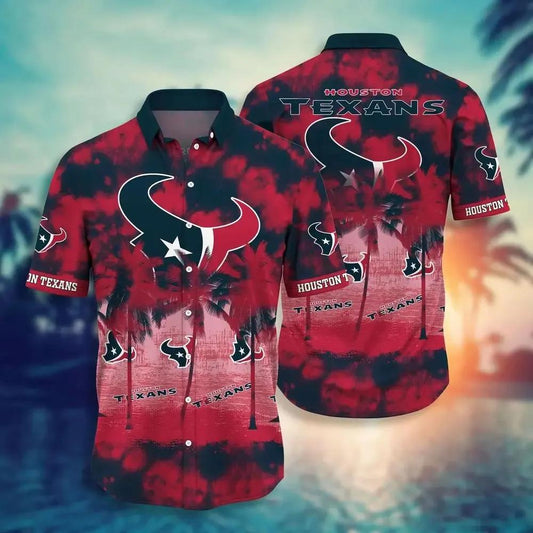 Houston Texans Nfl Hawaiian Sas Tropical Pattern Graphic Short Sleeve Hot Trend Summer Gift For Fans, NFL Hawaiian Shirt Moonbestprint