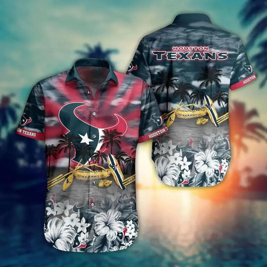 Houston Texans Nfl Hawaiian Sas Tropical Pattern New Hot Trend Summer For Nfl Football Fans, NFL Hawaiian Shirt Moonbestprint