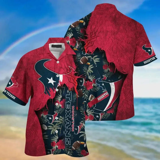 Houston Texans Nfl Hawaiian Sas Tropical Print Sumer Best Gift For Fans, NFL Hawaiian Shirt Moonbestprint