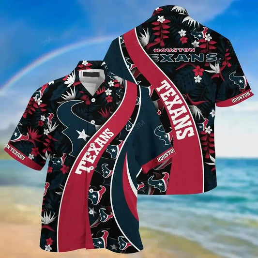 Houston Texans Nfl Hawaiian Sas With Tropical Pattern For Your Loved Ones, NFL Hawaiian Shirt Moonbestprint