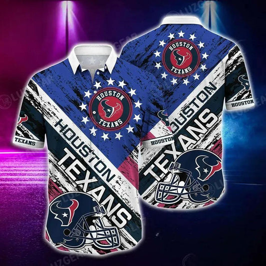 Houston Texans Nfl Hawaiian Shirt Graphic American Flag 3D Printed Short Shirt Best Gift For Fans, NFL Hawaiian Shirt Moonbestprint