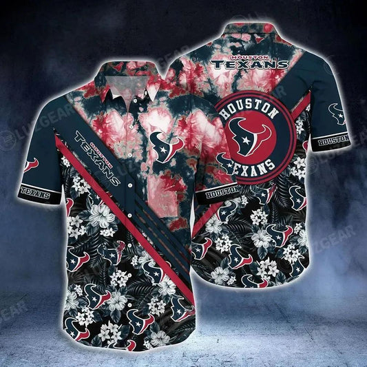 Houston Texans Nfl Hawaiian Shirt Graphic Tropical Pattern New Trend Summer For Nfl Football Fans, NFL Hawaiian Shirt Moonbestprint