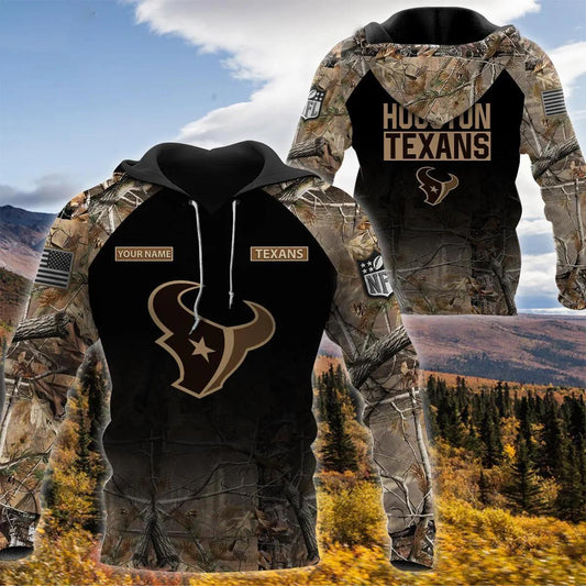 Houston Texans Personalized Hunting Camo 3D Hoodie, NFL Hoodie Moonbestprint