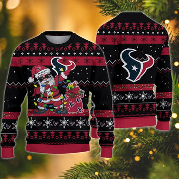 Houston Texans Santa Claus Dabbing Ugly Christmas Sweater, NFL Christmas Sweater Moonbestprint