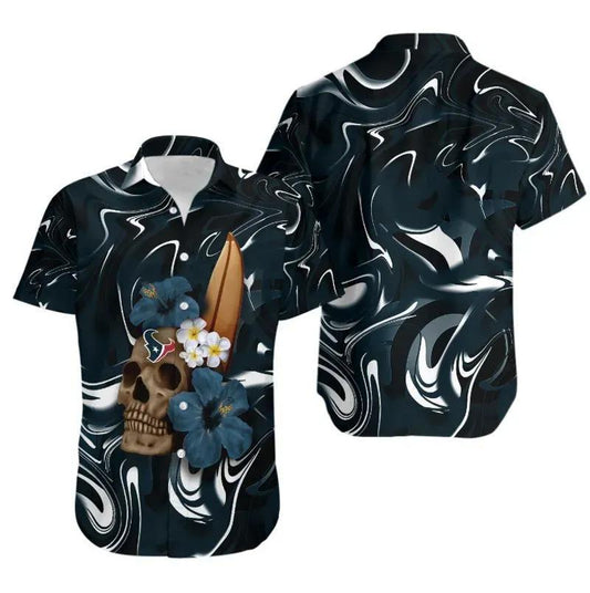 Houston Texans Skull And Hibiscus Flower Nfl Gift For Fan Hawaii Shirt Summer Collection, NFL Hawaiian Shirt Moonbestprint
