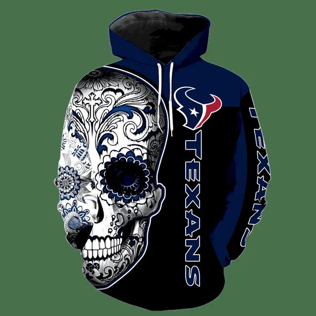 Houston Texans Skull Floral 3D Hoodie, NFL Hoodie Moonbestprint