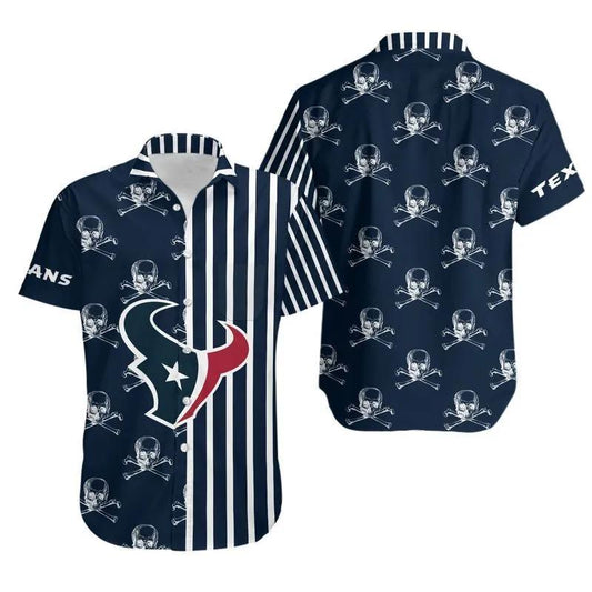 Houston Texans Stripes And Skull Hawaii Shirt Summer Collection, NFL Hawaiian Shirt Moonbestprint