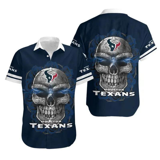 Houston Texans Sugar Skull Nfl Gift For Fan Hawaiian Graphic Print Short Sleeve Hawaiian Shirt, NFL Hawaiian Shirt Moonbestprint