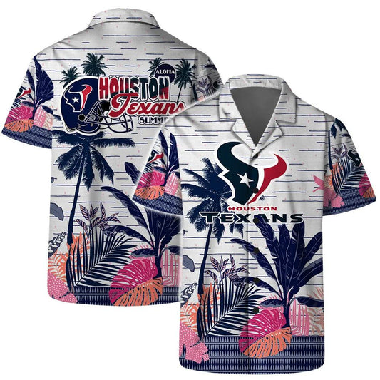 Houston Texans Team Logo Pattern Aloha Colorful Retro Hawaiian Shirt, NFL Hawaiian Shirt Moonbestprint
