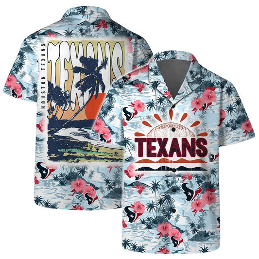 Houston Texans Team Logo Pattern Football Hawaiian Shirt, NFL Hawaiian Shirt Moonbestprint