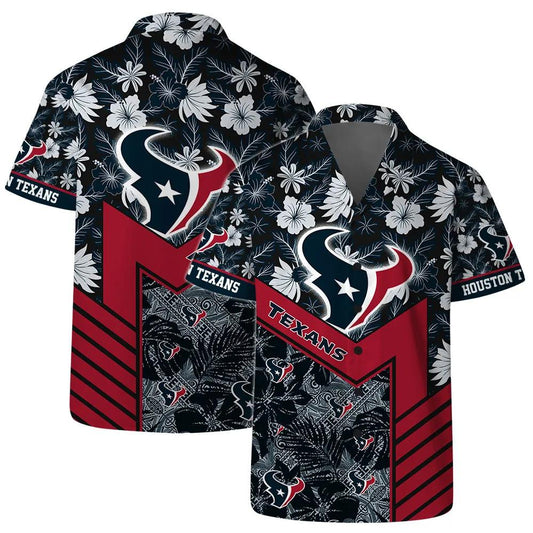 Houston Texans Team Logo Pattern Hibiscus Flower Hawaiian Shirt, NFL Hawaiian Shirt Moonbestprint