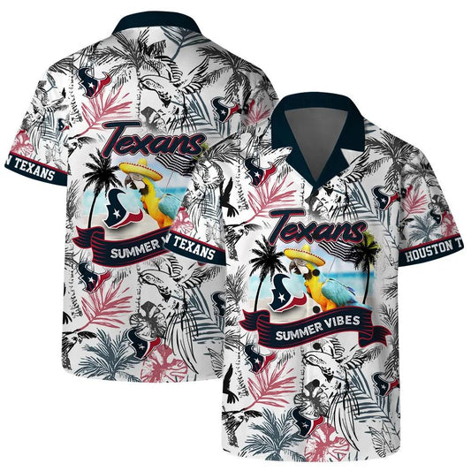 Houston Texans Team Logo Pattern Parrot Beach Hawaiian Shirt, NFL Hawaiian Shirt Moonbestprint