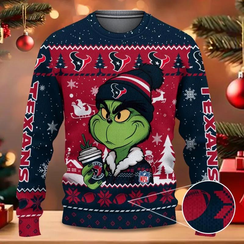 Houston Texans The Grinch Drink Coffee Ugly Christmas Sweater, NFL Christmas Sweater Moonbestprint