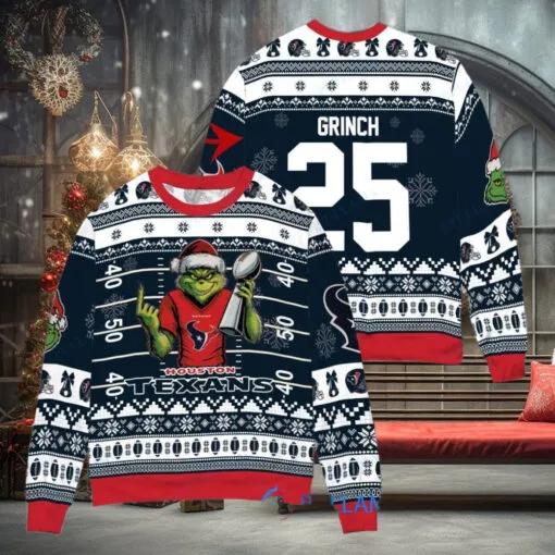 Houston Texans x Grinch Christmas Dr. Seuss How the Grinch Stole Christmas with Super Bowl Trophy Custom Ugly Christmas Sweater, NFL Chritsmas Sweater Moonbestprint