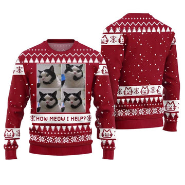 How Meow I Help Cat Ugly Christmas Sweater - Moonbestprint