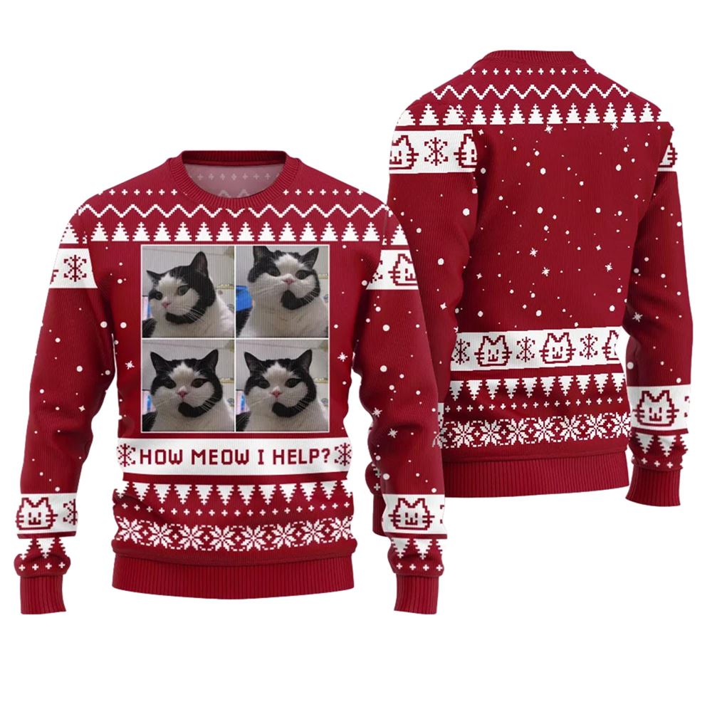 How Meow I Help Cat Ugly Christmas Sweater - Moonbestprint