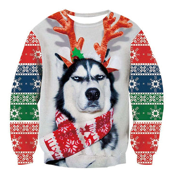 Husky Dog Print Ugly Christmas Sweatshirt - Moonbestprint