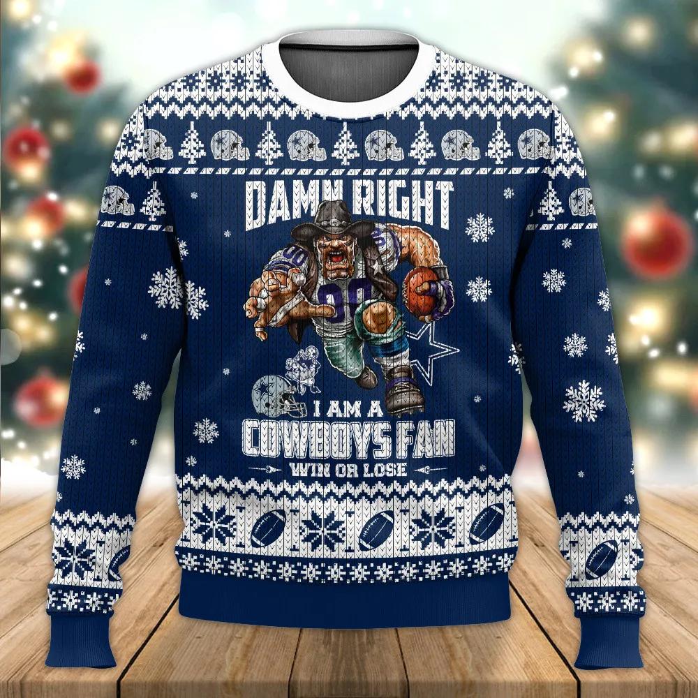 I Am Dallas Cowboys Fan Ugly Christmas Sweater, NFL Christmas Sweater Moonbestprint