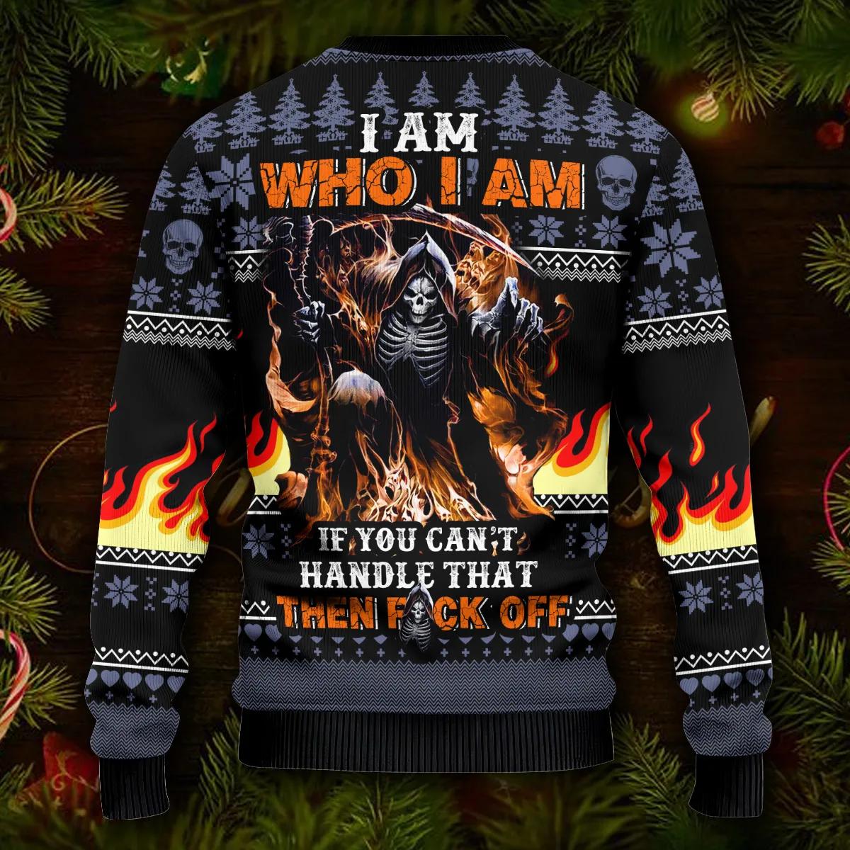 I Am Who I Am Skull Ugly Christmas Sweater Moonbestprint