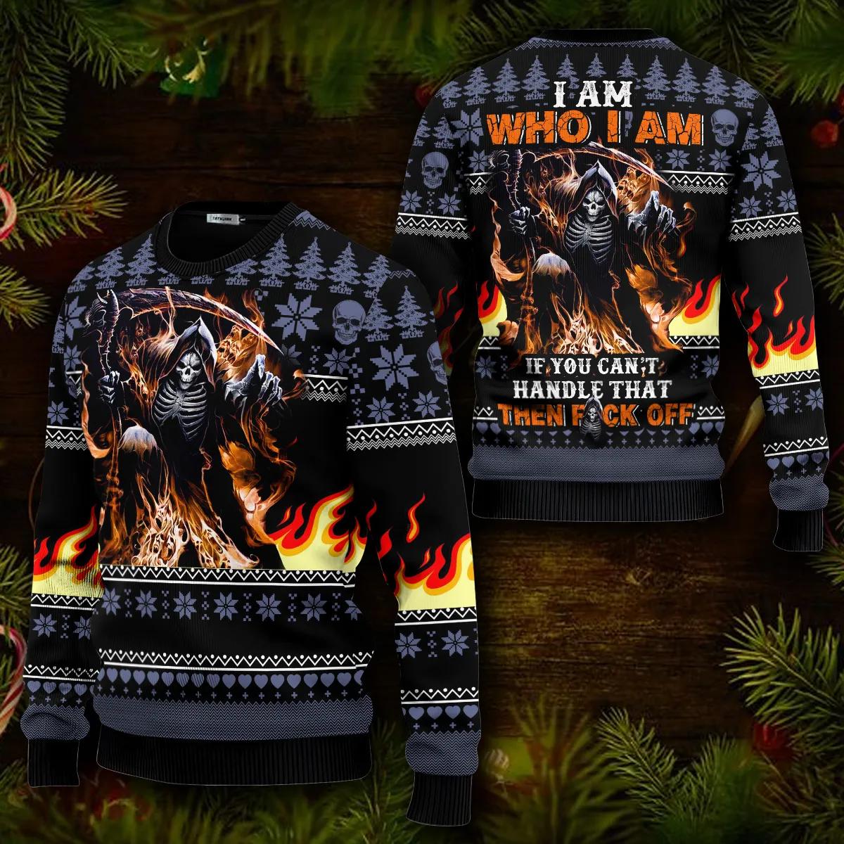 I Am Who I Am Skull Ugly Christmas Sweater Moonbestprint