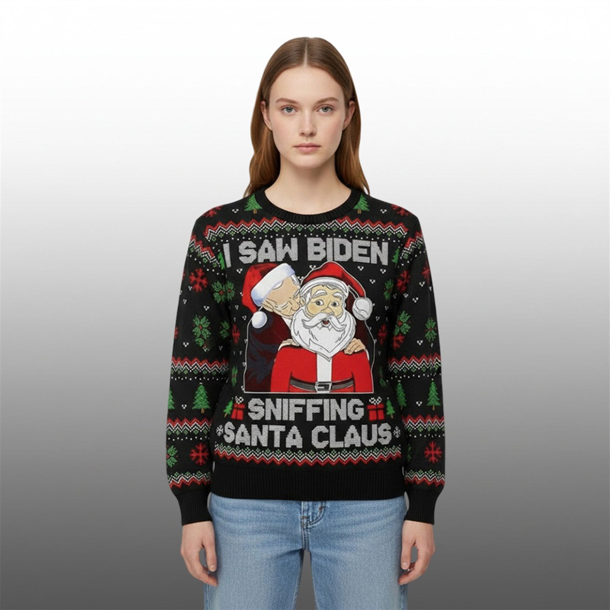 I Saw Biden Sniffing Santa Claus Christmas Ugly Sweater - Moonbestprint