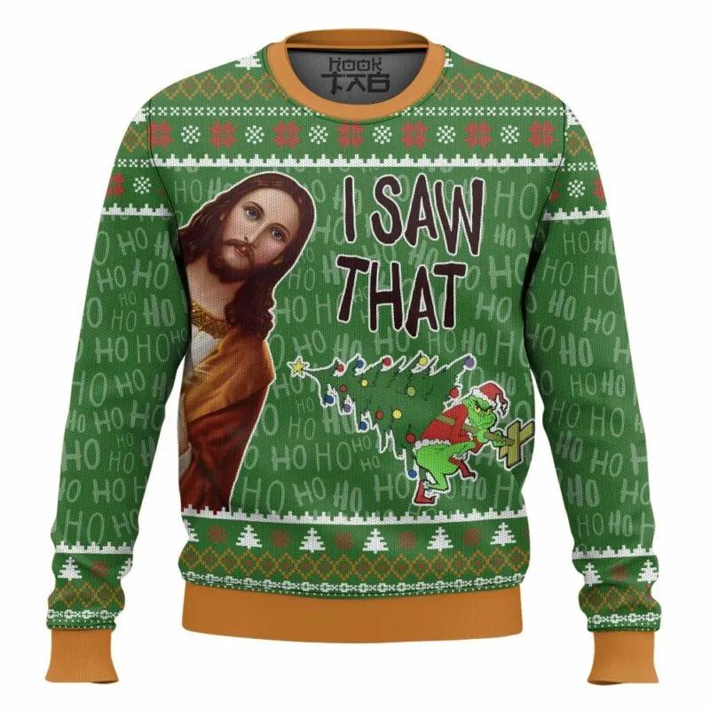 I Saw That Grinch – Funny Jesus Christ Meme Christmas Ugly Sweater, Grinch Holiday Sweater Moonbestprint