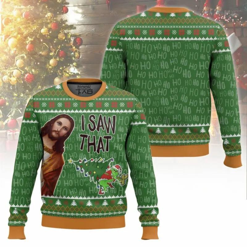 I Saw That Grinch – Funny Jesus Christ Meme Christmas Ugly Sweater, Grinch Holiday Sweater Moonbestprint