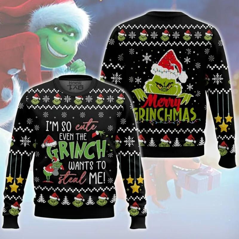 I’m So Cute Even The Grinch Wants To Steal Me – The Grinch Ugly Sweater, Grinch Holiday Sweater Moonbestprint