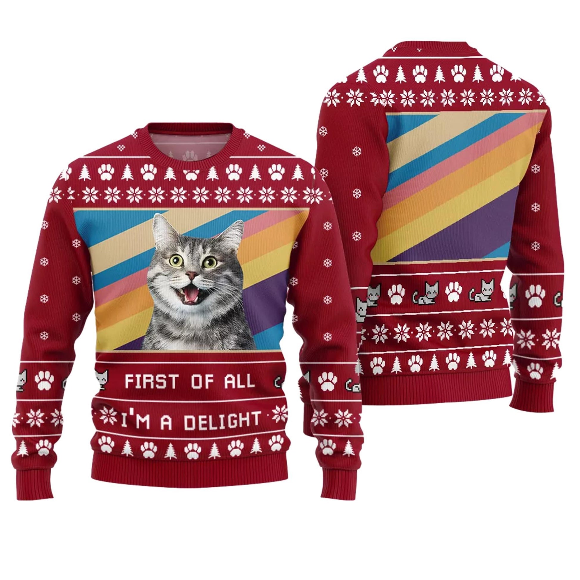 First Of All I'm a Delight Cat Ugly Christmas Sweater - Moonbestprint